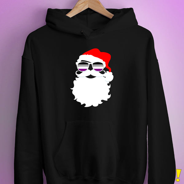 Santa Claus Asexual Pride Flag Sunglasses Hoodie - Black